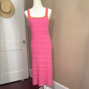 Jessica Simpson Pink Crochet Square Neck Midi Dress